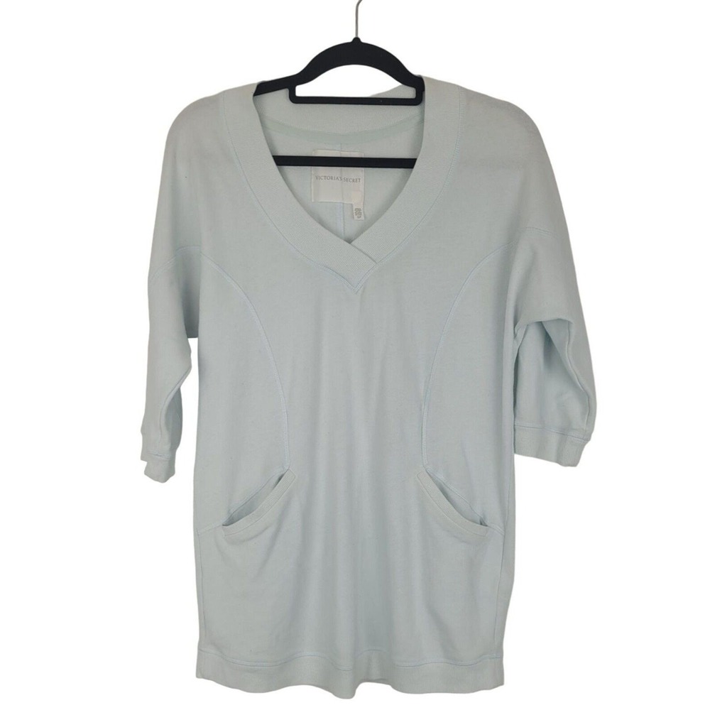 Victoria Secret Tunic Sweater SP Womens Light Blue 1/2 Sleeve Collarless Top